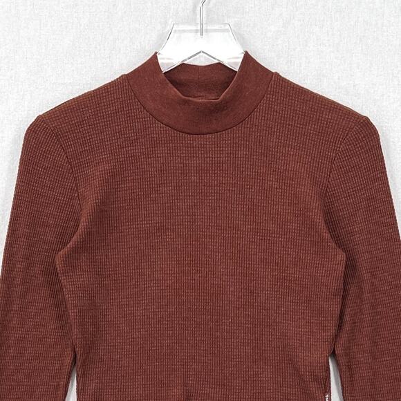 ARITZIA TNA Thermal Mockneck Womens Medium Brown Long Sleeve Cropped Pullover - Picture 3 of 12